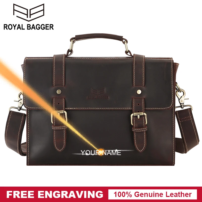 Royal Bagger Briefcase for Men Crazy Horse Leather Messenger Bags Genuine Cowhide Business 13