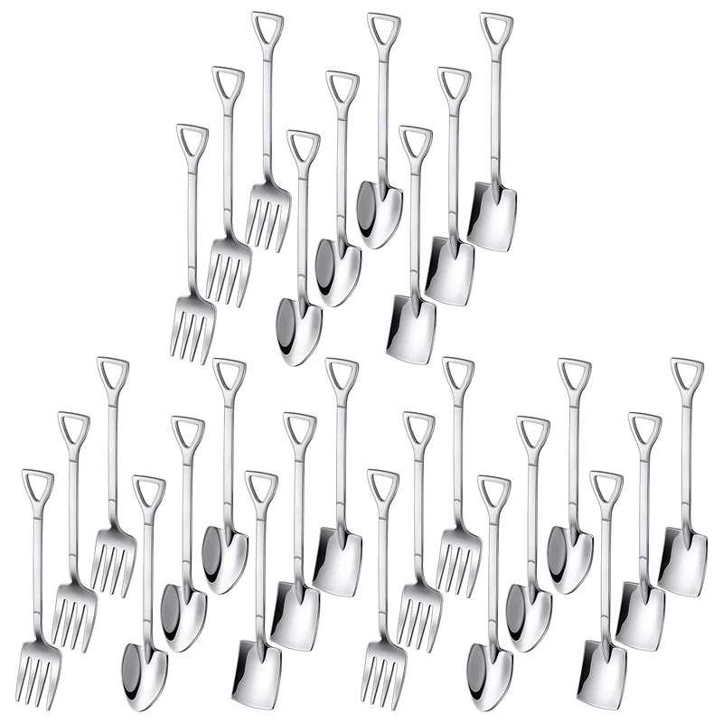 

27 Pieces Shovel Spoon Fork Shovel Coffee Spoon Shovel Handle Dessert Spoon Ice Cream Spoon Shovel Shape Fork Fruit Fork