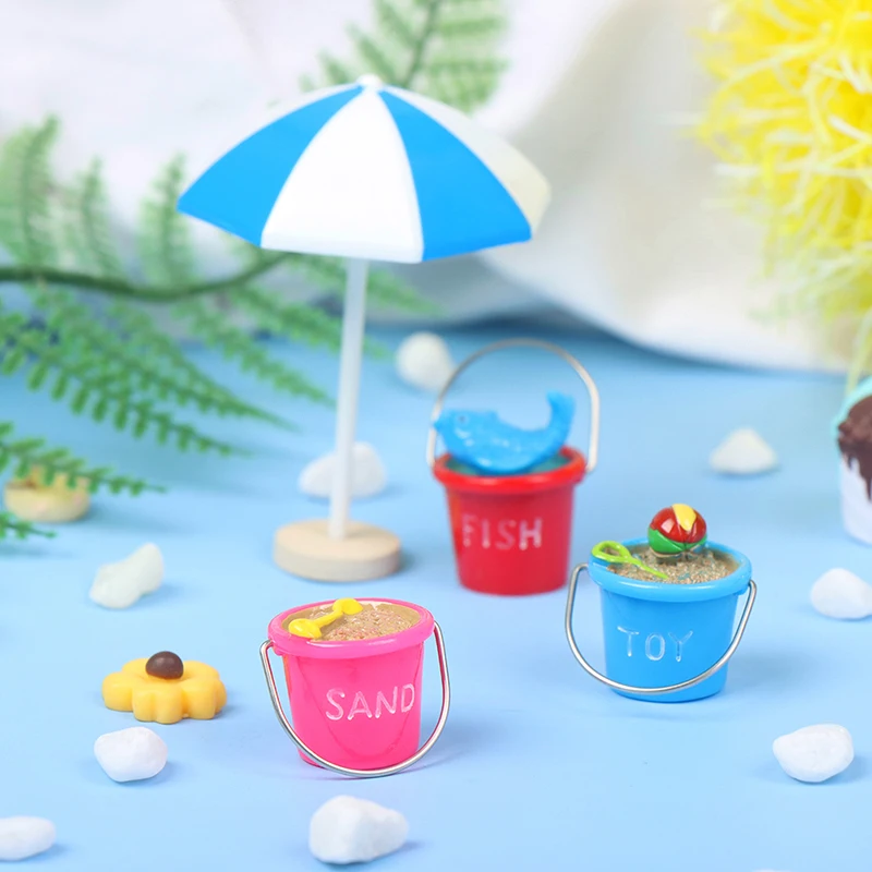 

1:12 Fish Sand Bucket Ornament Small Statue Little Figurine DIY Crafts Decor Miniature Seaside Beach Bucket Toy