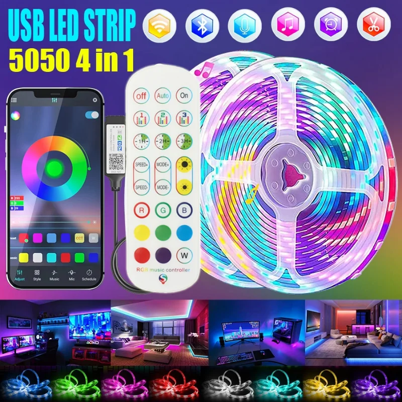 

RGB LED Strip Light USB 5050 Bluetooth APP Control Led Flexible Lamp DC5V Ribbon Diode Tape for Party Children's Room Decoration