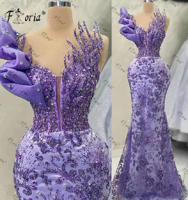 

One Shoulder Sparkle Crystals Long Prom Dresses Elegant Purple Mermaid Evening Gowns 2023 Dubai Formal Party Dress abiye 2023
