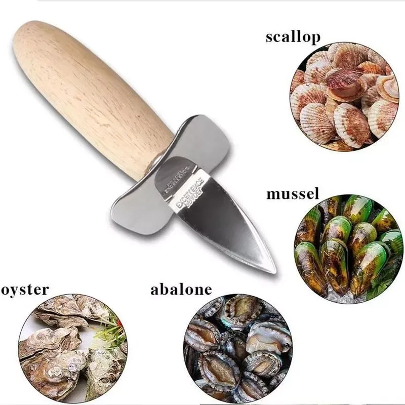 

NEW2023 Steel Seafood Scallop Pry Knife With Wooden Handle Oyster Knives Sharp-edged Shucker Shell Seafood Opener
