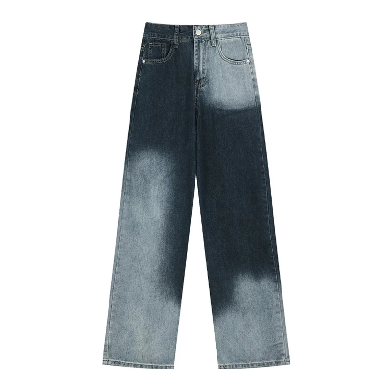 

Autumn Women Straight Jeans Korean High Waist Chic Gradient Female Denim Trousers Vintage Baggy Casual Fashion Streetwear Pants
