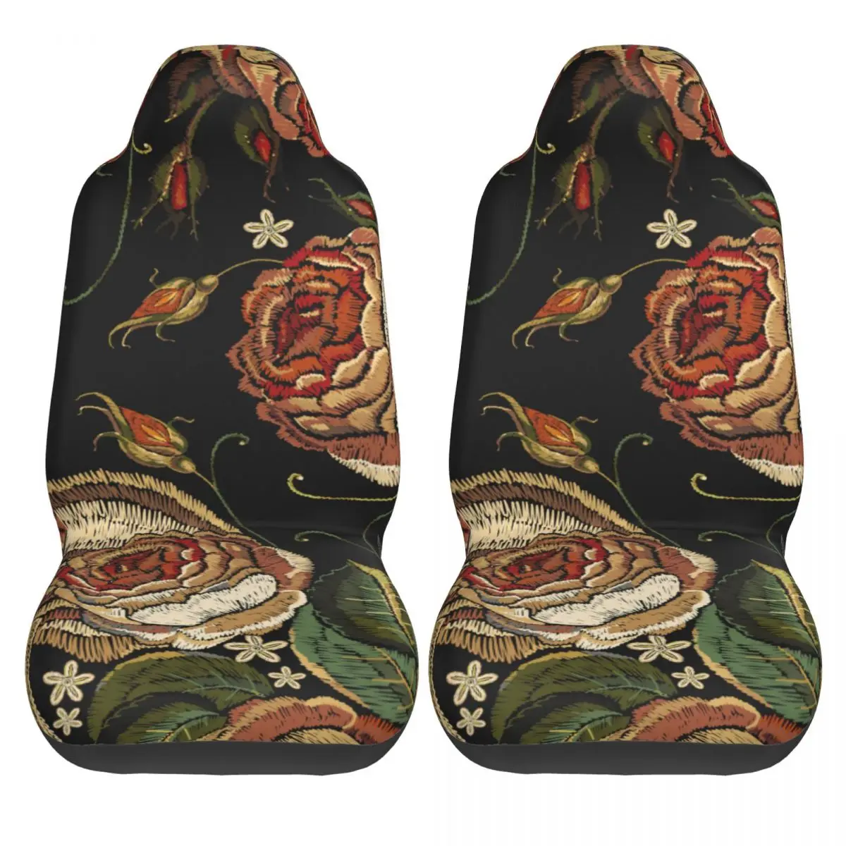 

Car Seat Cover Set Embroidery Skull And Roses Flowers Polyester Universal Elastic Auto Interior Parts Accessories