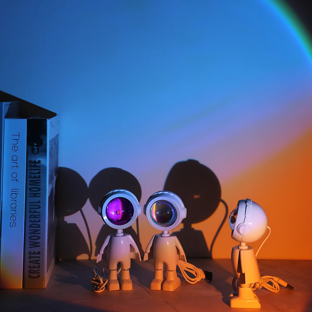 

New LED Night Light Rainbow Sunset Projection Night Light Cartoon Astronaut Projector Atmosphere Light Background Wall Decoratio