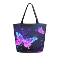 new ladies canvas handbag butterfly printportable large capacity for female single shoulder fashion tote shopping bags dropship
