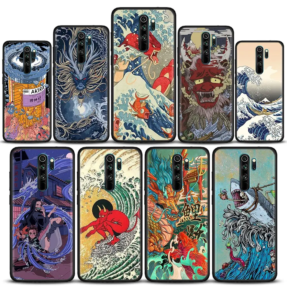 

Phone Case for Redmi 6 6A 7 7A Note 7 Case Note 8 8A Pro 8T 9 9S Pro 4G 9T Soft Silicone Cover Japan wave Anime Dragon