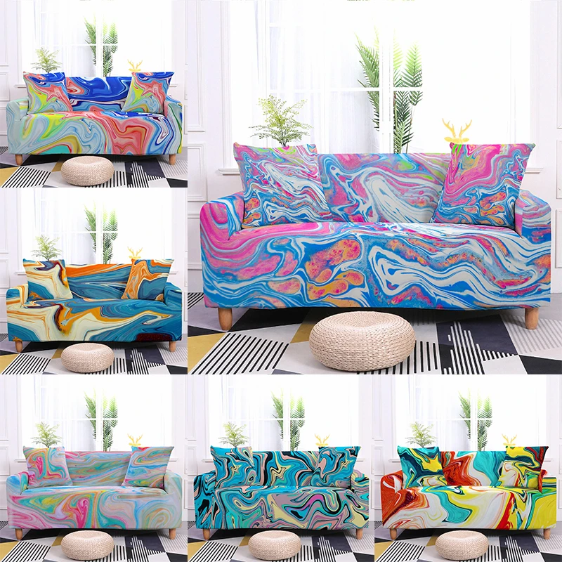 

Watercolor Elastic Sofa Cover for Living Room Marble Slipcover All-inclusive Sectional Couch Cover Corner Sofa Cover Home Decor