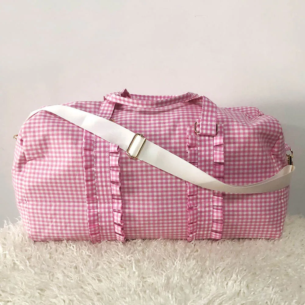 

Plaid Ruffle Seersucker Duffel Bags Kid Fashion Versatile Overnight Bag Shcool Children Simple Large Capacity Weekend Travel Bag