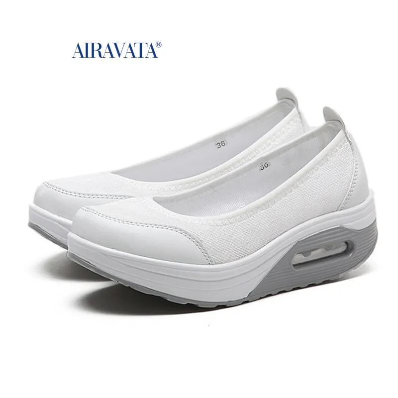 Summers Sneakers Women Walking Shoes Air Cushon Slip-on Lightweight Boat Shoes Mother Footwear Platform Increasing Height