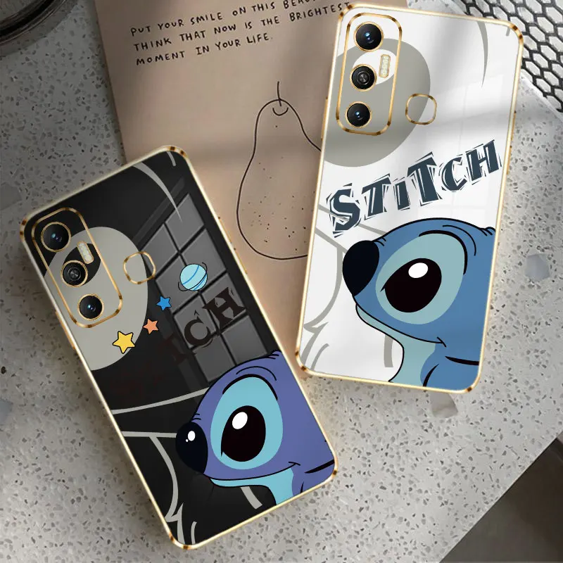 

Case for Infinix Note Hot 8 9 10 11 12 10i 10t 12i 11s NFC Zero X Neo Smart 4 Cell Capinha Gold Plating Stitch Cartoon Disney