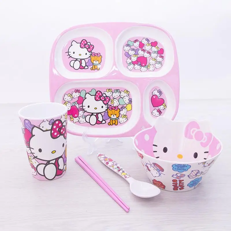 

Sanrio Hellokittys Kids Dinner Plate Set Kawaii Mymelody Gudetama Anime Cartoon Divided Plate Children Tableware Lunch Container