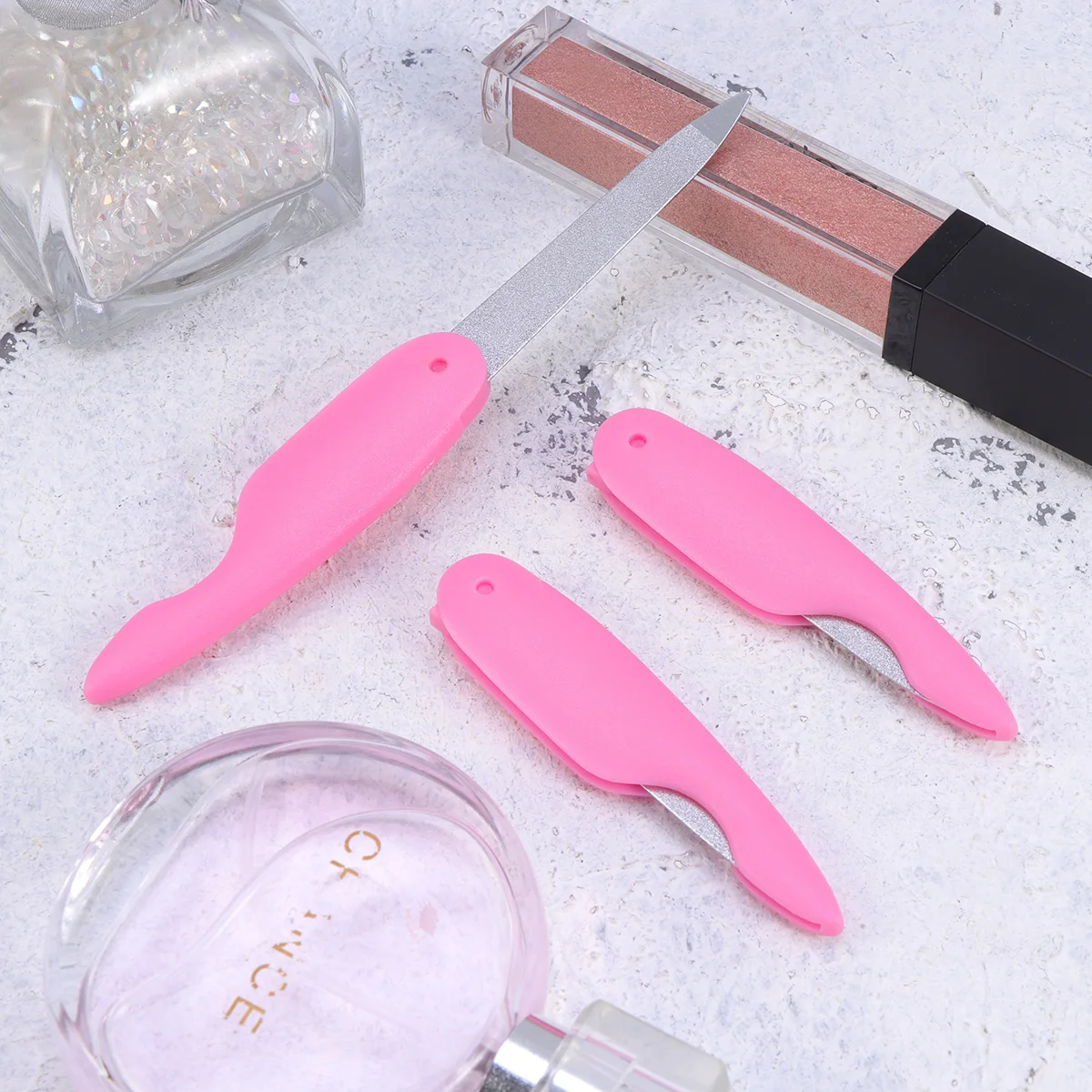 

3pcs Folding Nail Files Stainless Steel Manicure Nail Buffers for Smooth and Shiny Nails Pink