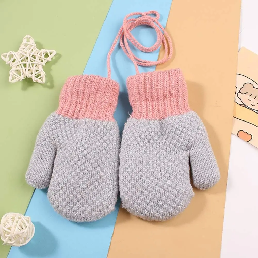 

Baby Boys Girls Plush Soft Hanging Neck Knitted Mittens Cute Thick Warm Kids GlovesFor 2-6 Years Old