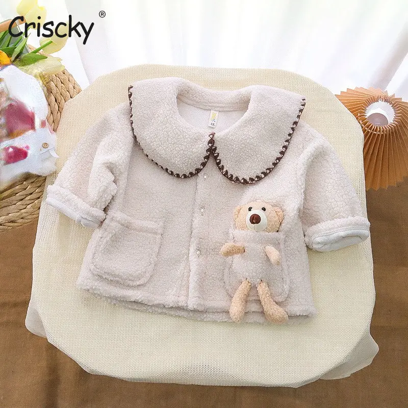 

Criscky 2022 Casual Winter Girls Cotton Coat Thick Warm Turn Down Collar Long Sleeve Cartoon Jacket Coat for Girls Kids