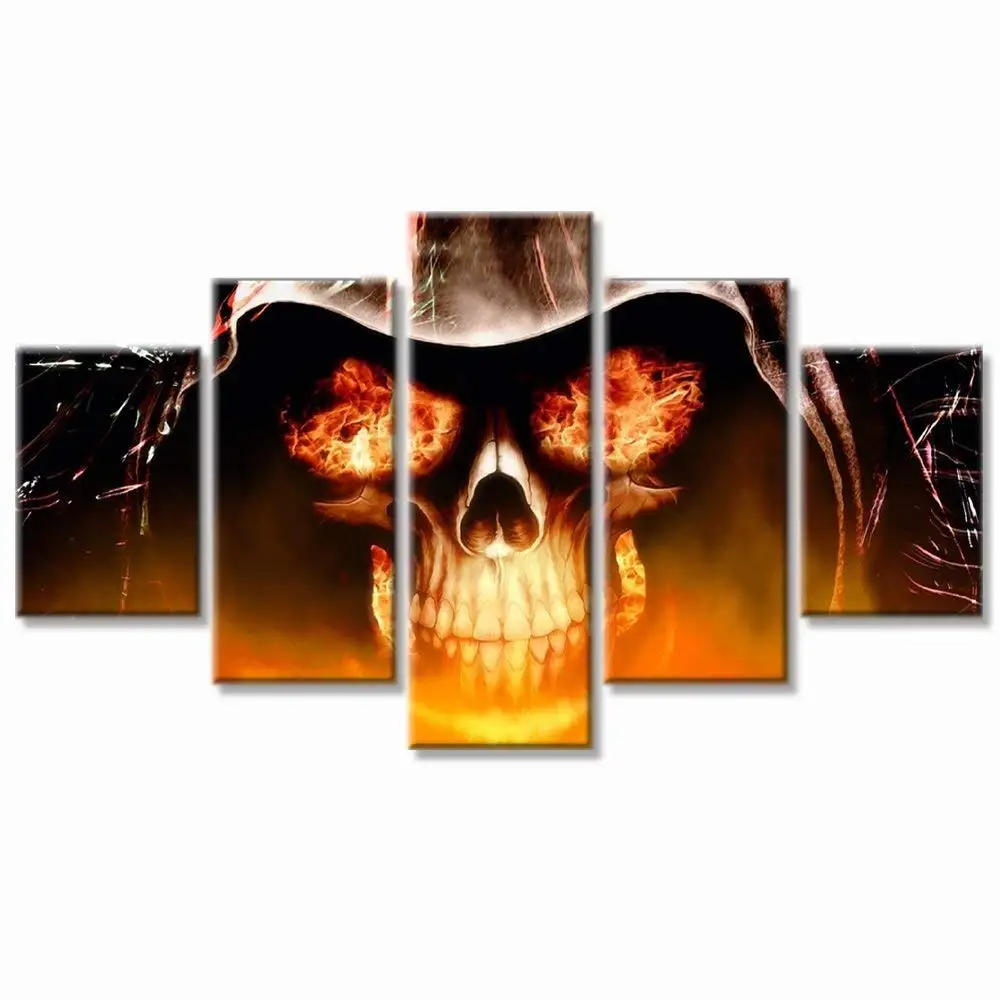 

Large Poster Halloween Day Skull Canvas Wall Art Abstract Black and White Print Home Decor for Living Room Contemporary Pictures