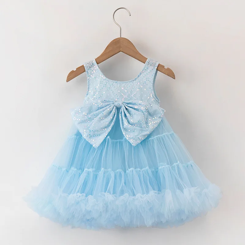 

2023 Summer Sequin Big Bow Baby Girl Dress 1st Birthday Party Wedding Dress For Girl Palace Princess Evening Dresses Kid Clothes