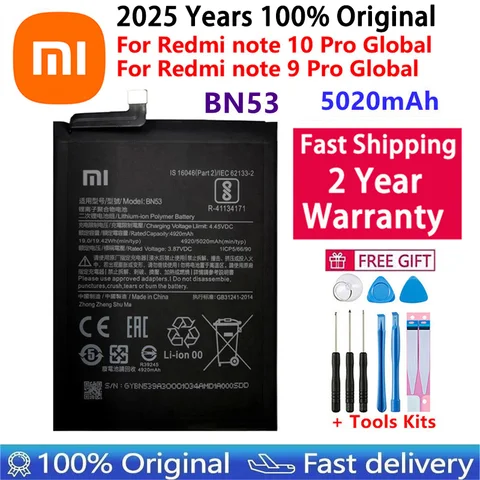 100% оригинальный запасной аккумулятор BN53 BN54 BN55 5020 мАч для Xiaomi Redmi note 9 10 Pro 9S Redmi 10X 4G Bateria, аккумуляторы для телефонов