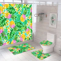 tropical green leaves flowers bathroom curtains fruit pineapple plant shower curtain set non slip bath mat rug toilet lid covers