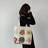 canvas zipper shopping bag 2022 large capacity conventional tote bag fashion flower printing womens shoulder bag simple bags