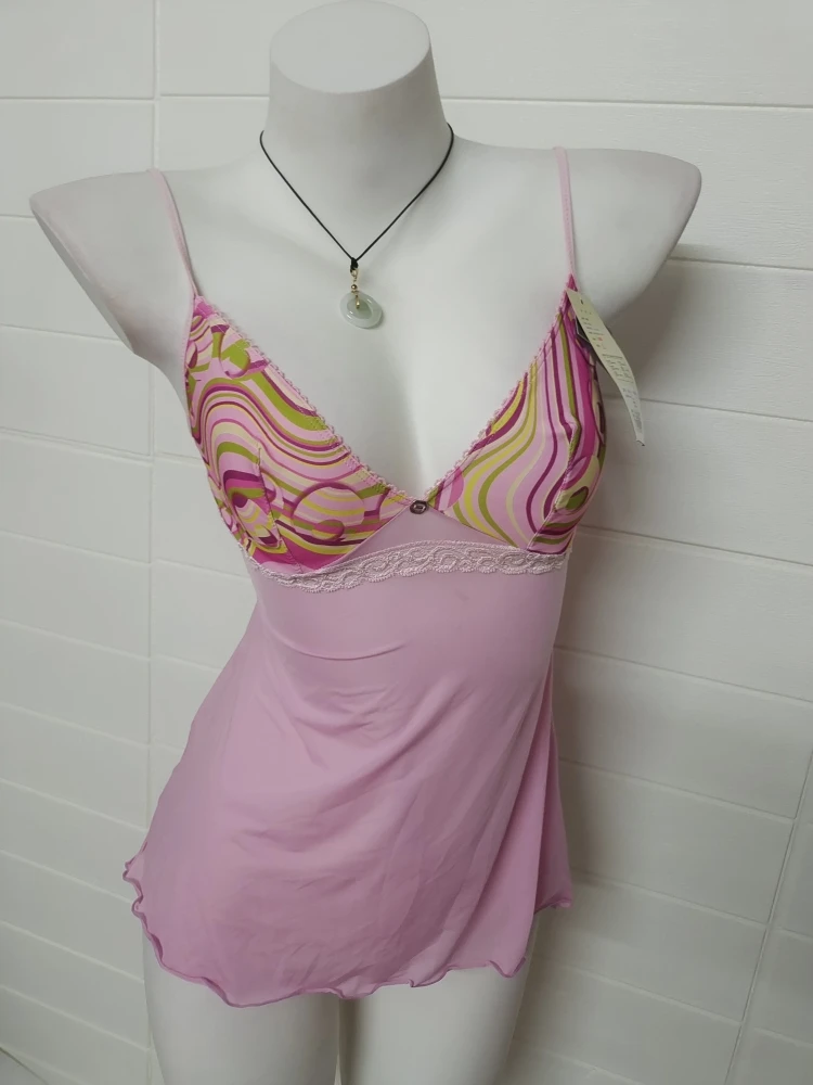 Fengyan Women's Purple Pink Ice Silk Printing French sle Sexy Small Spaghetti Strap Long Skirt Cami Pajamas