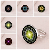 gothic fashion mandala series 18mm glass cabochon ring face magic figure opening ring men and women gift jewelry
