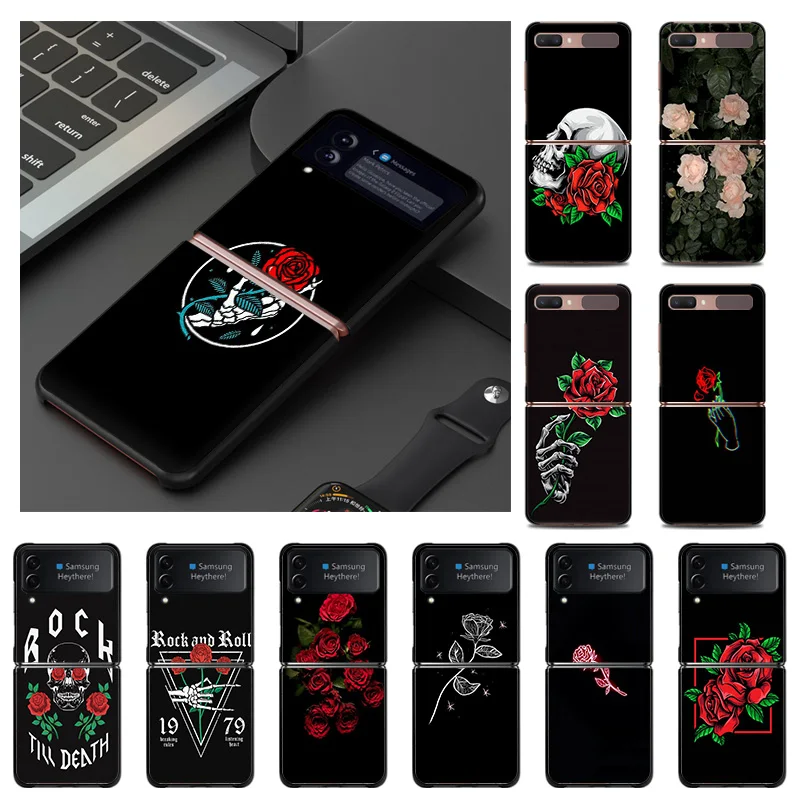 

Черный Жесткий противоударный чехол для телефона Samsung Z Flip 4 3, флип-чехол с цветочным рисунком и красной розой для Galaxy ZFLIP4 ZFLIP3