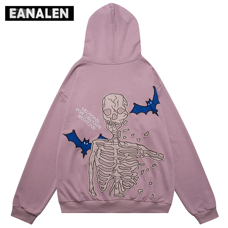 Harajuku Vintage purple demon bat skull pattern hoodie men's goth rock punk street dress oversized zipper jacket women's y2k