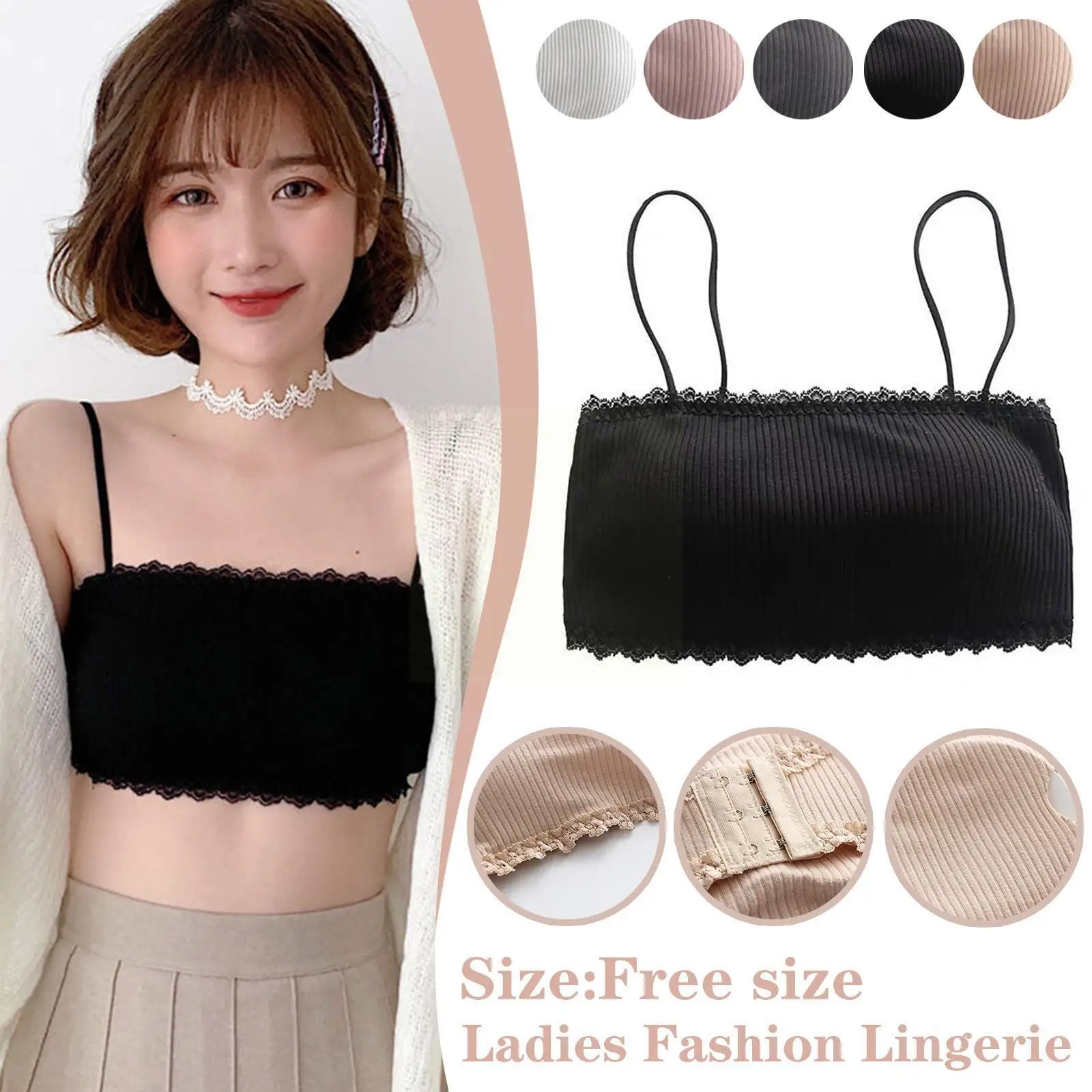 

Female Tube Top Sexy Lace Lingerie Invisible Bralette Chest Seamless White Bra Top Crop Strap Underwear Summer Cute Wraps Y7n9