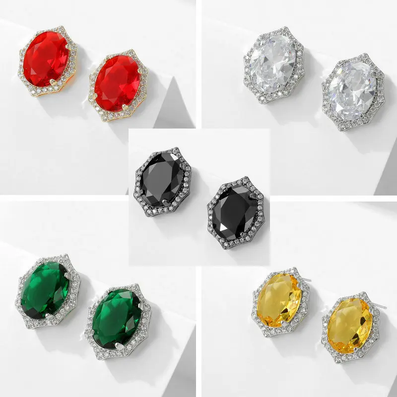 

New S925 Silver Needle Ear Studs Earrings French Retro Palace Style Earrings Oval Zircon Earrings LYJ026