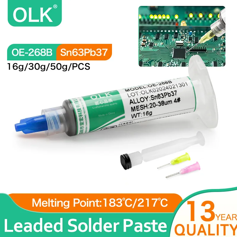 Фото Паяльная паста OLK Sn63Pb37, флюс, бессвинцовая паяльная паста Sn99.3cu0.7, не требующая очистки, широко используется для всех видов пайки. №1