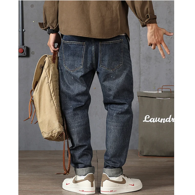 Streetwear Men 2022 New Pattern Vintage Recreational  Straight Cylinder  Navy Blue Jeans Large  Loose Cargo Pants Autumn Female