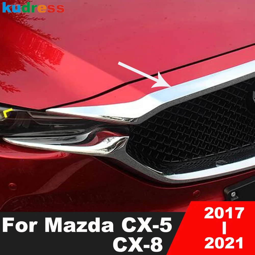 For Mazda CX5 CX-5 CX8 CX-8 2017 2018 2019 2020 2021 Chrome Front Engine Machine Lid Cover Trim Car Grille Upper Hood Bonnet