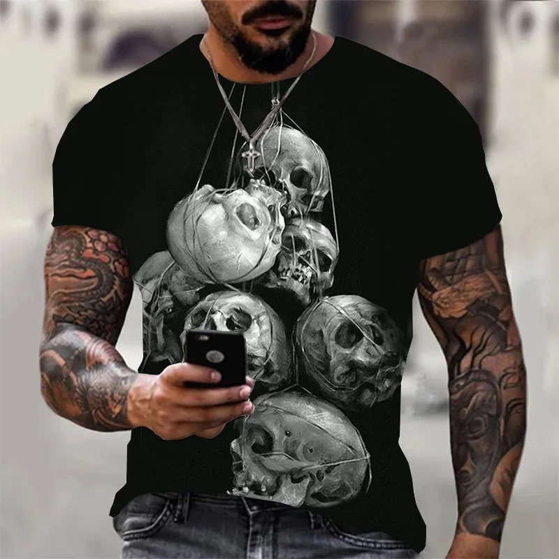 

Summer Fashion Male T Shirt Top Men Clothing Horror Skull 3D Print Men's T-Shirt O-Neck Short Sleeve Casual Breathable Oversized