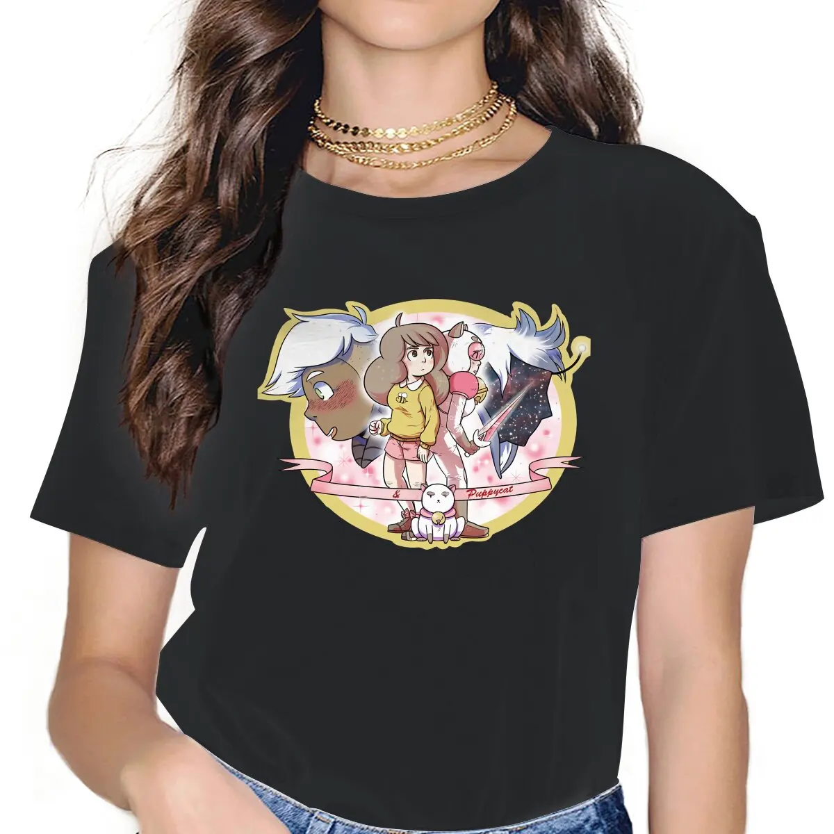 

Characters Design Female Shirts Bee And Puppycat Cartoon Large Vintage Women Clothing Harajuku Casual Feminine Blusas