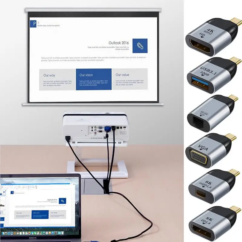 Переходник для USB 3,1-совместимый с DP Mini DP VGA RJ45, кабель USB Type-C 4K 8K 60 Гц, конвертер для проекторов, компьютеров, ноутбуков