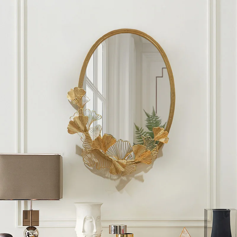 

Creative Wall Decoration Mirror Wall Hanging Three-dimensional Handmade Pendant Ginkgo Leaf Wrought Iron Border Decoration