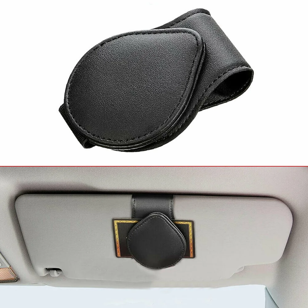 

1Pc Car Leather Sunglasses Sun Visor Mount Auto Eye Glasses Clip Holder Fastener Black Convenient Storage For Glasses And Cards