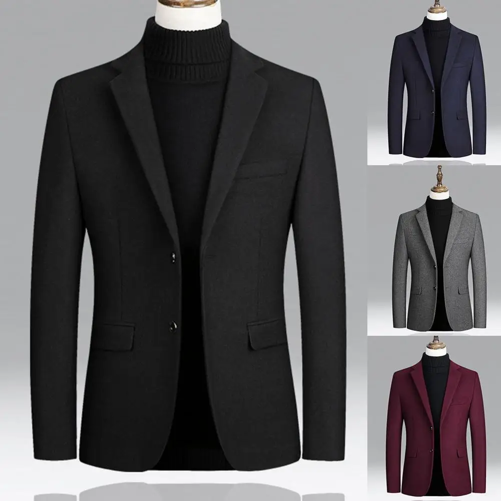 

Stylish Men Blazer Trendy Woolen Lapel Men Blazer Solid Color Autumn Winter Suit Jacket for Business