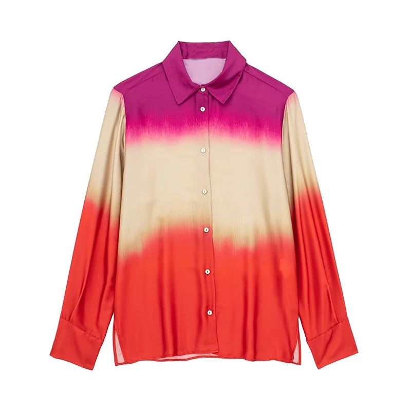 

Женская рубашка с принтом, с длинным рукавом и воротником с лацканами