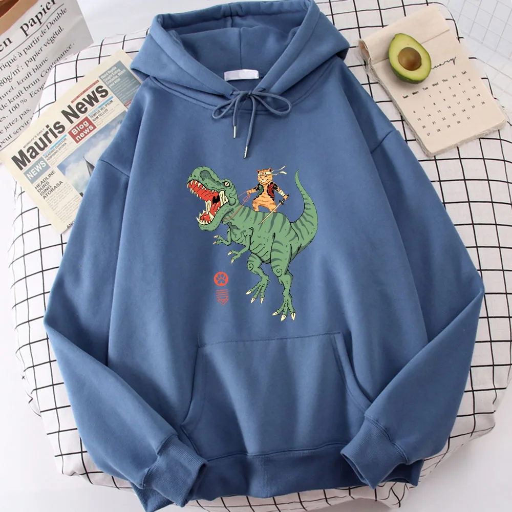 

Ukiyo-E Style T-Rex Catana Japanese Manga Female Hoodies New Hip Hop Streetwear Crewneck Fleece Hoody Trendy Autumn Woman Hoodie