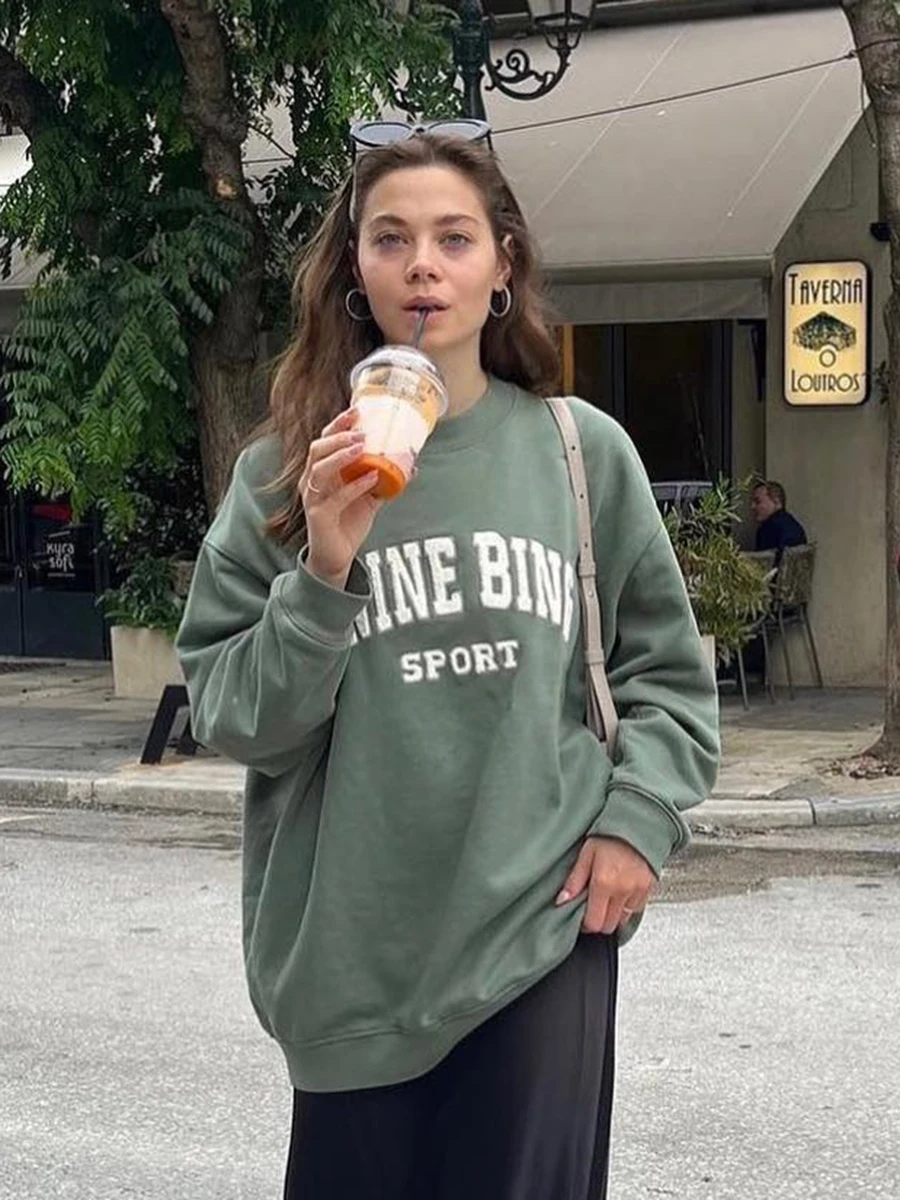 

Свитшот женский с буквенной вышивкой, весна-осень 2023, хлопковые свитшоты, топы, винтажная женская уличная одежда, Свитшот