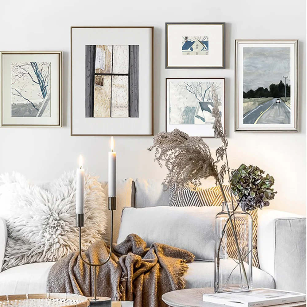 

House Landscape Wall Art Canvas Painting Nordic Road Poster Window Wall Modern Picture Living Room Interior Home Decor Frameless