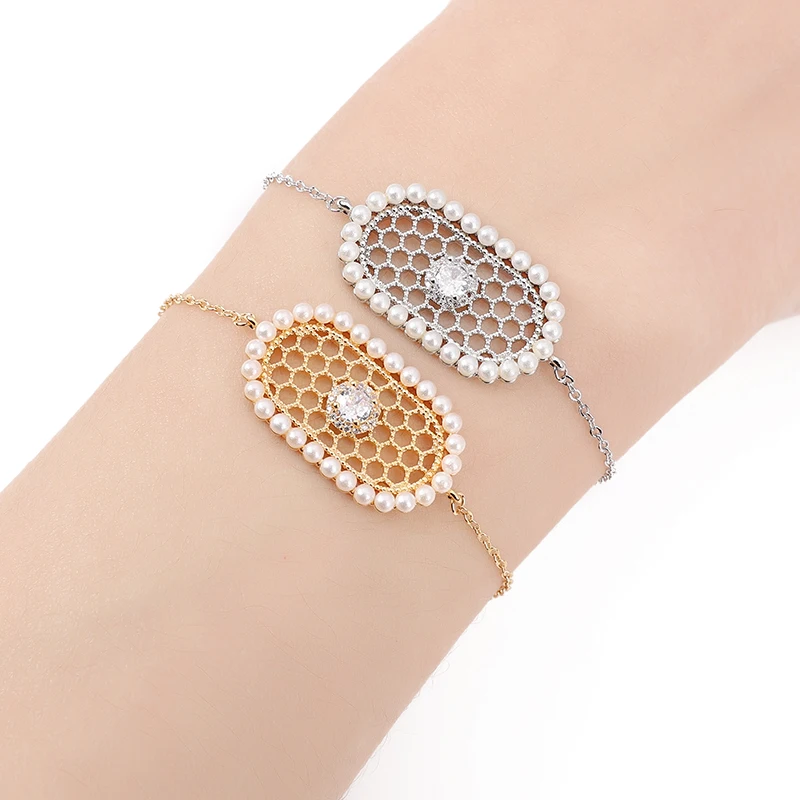 

Bracelet HADIYANA Simple And Fashionable High-quality Zircon Women's Engagement Small Pearl Bracelet SL3580 Wedding Gift