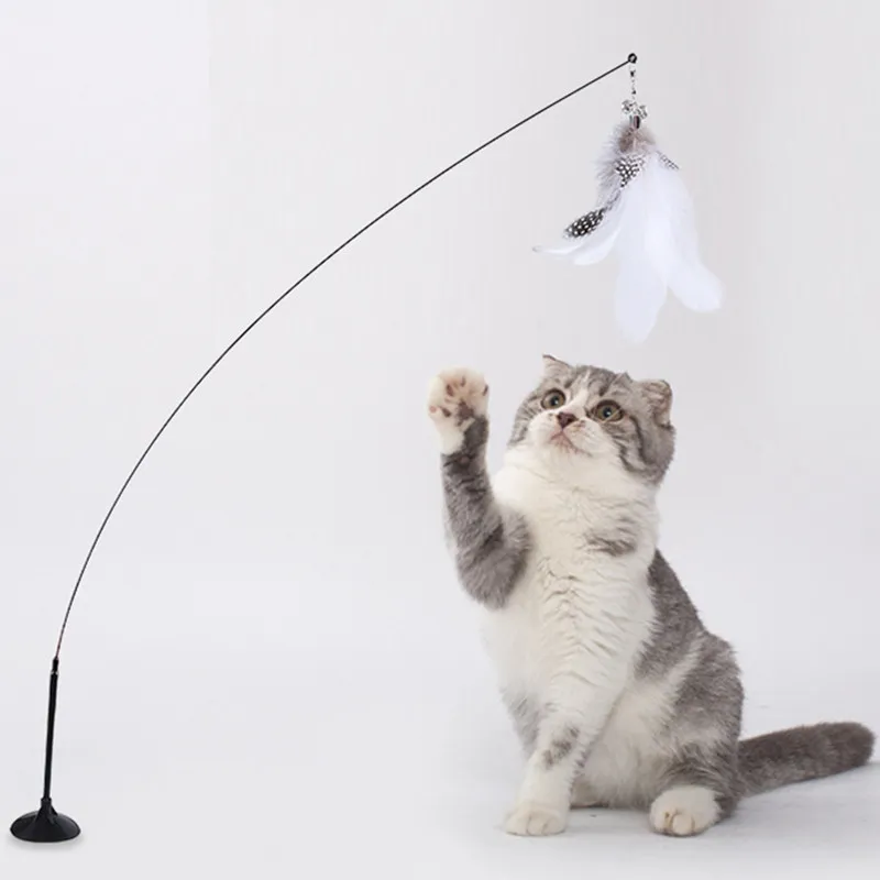 

Cat Toy Feather Cat Toy Interactive Sucker Feather Cats Toys Stick Bell Self-hi Cats Playing Interactive Toys Accessories Pet
