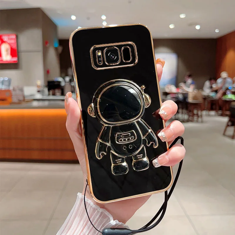 

Astronaut Fold Stand For Samsung Galaxy S8 Plus Phone Case With Lanyard Luxury Plating Cover