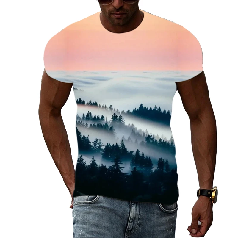 

Men's 3D Cloud Sea Design T-shirt, Casual Printed Fashion T-shirt, Personalized Fashion T-shirt, Beautiful Graphic T-shirt
