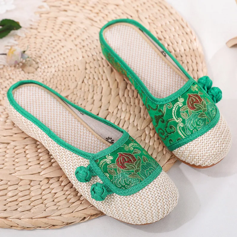 

2022 new fashion ladies spring and summer embroidered linen women's casual slippers 131
