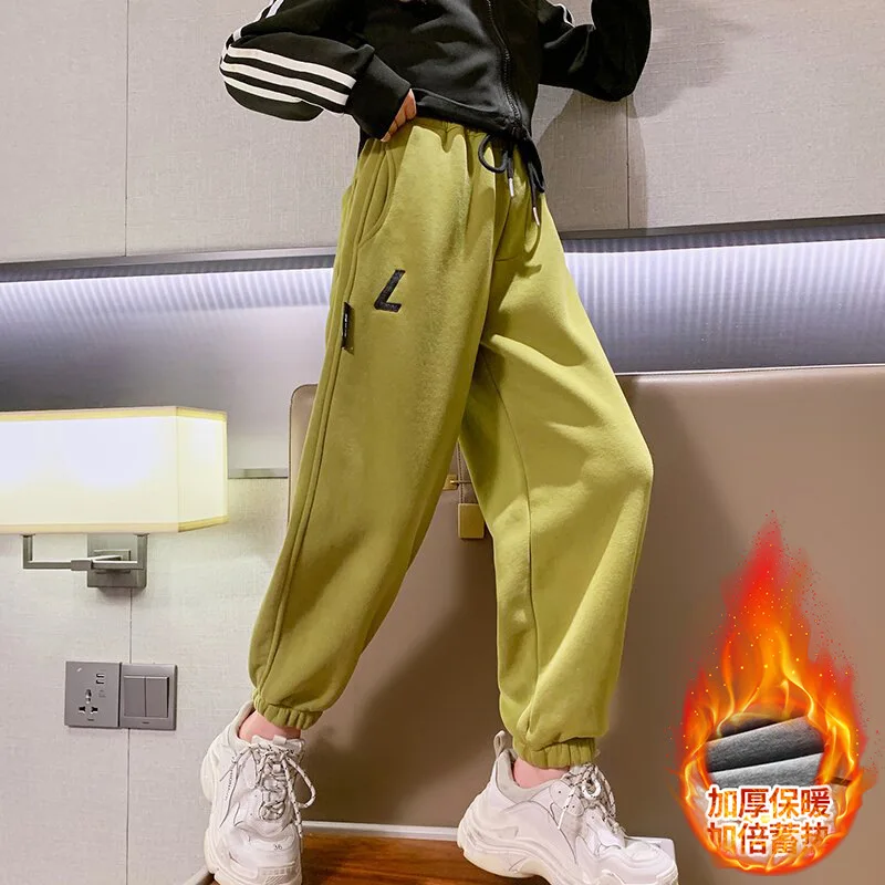 

Girls Winter Warm Casual Pants Trousers Autumn Kids Velvet Warm Straight Pants Children Loose Sweatpants Pants