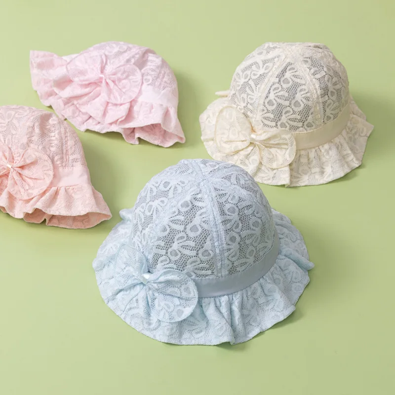 

Дышащая Милая Кружевная детская шляпа от солнца, летняя Панама, кепка с бантом, милая шляпа для девочек, солнцезащитный козырек, женская шля...